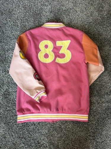 THEORYWEAR MENS FNAF Varsity Fleece Jacket XL Pink Embroidered Patch Pockets image 3