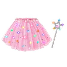 Girls Light Up Tutu Skirt, LED Glow Pink Ballet Dress and One Size,