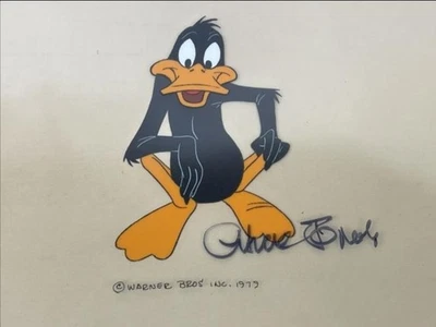 Chuck Jones Signed Daffy Duck production cel '78 Bugs Bunny King Arthur's Court - Image 1 of 3