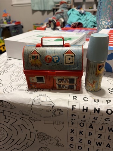 Vintage Fisher-Price 1962 Mini Farm Barn Lunch Box #549 With Silo Thermos