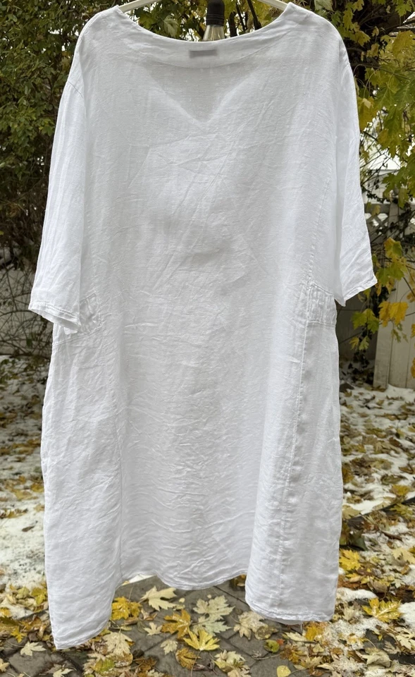 Vestido/Cubre/Túnica 100 % Lino Puro Grande Lagenlook, Talla Única, Bolsillos Boho Foto 2 de 4