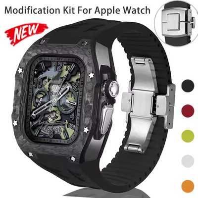 Luxury Titanium Carbon Fiber Case Rubber Band For Apple Watch Ultra 3/2/1 49MM