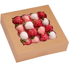 TOMNK 30pcs Pie Boxes, 10x10x2.5 Bakery Boxes with Window, Auto-Popup Brown B...