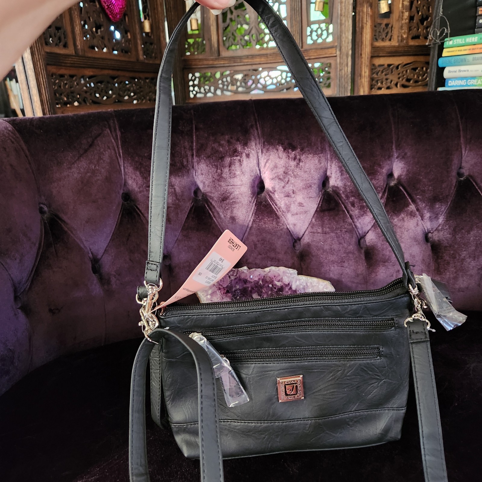 Stone Mountain Black Handbag Purse 3 Carrying Options NWT Bonded Leather