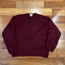 VTG 60s Jantzen Mohair Wool Fuzzy V-Neck Sweater Maroon Red XL Flaws