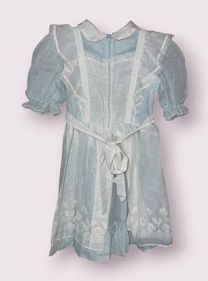 Vtg 1970s Dorissa of Miami Dress Girls 6X Floral Ruffle Puff Sleeve Prairie - Image 2 of 4