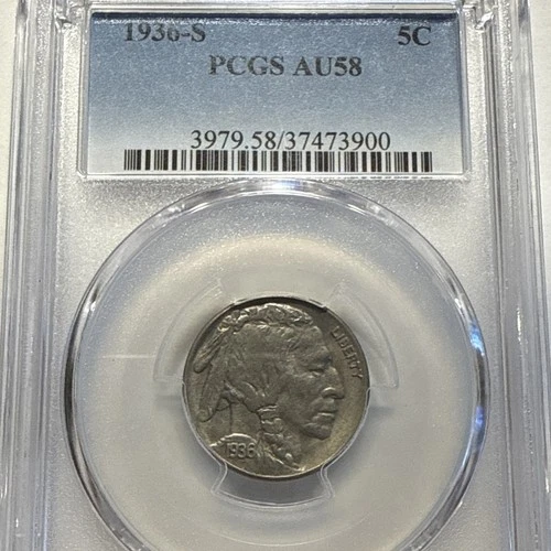 1936 S Buffalo Nickel PCGS AU 58