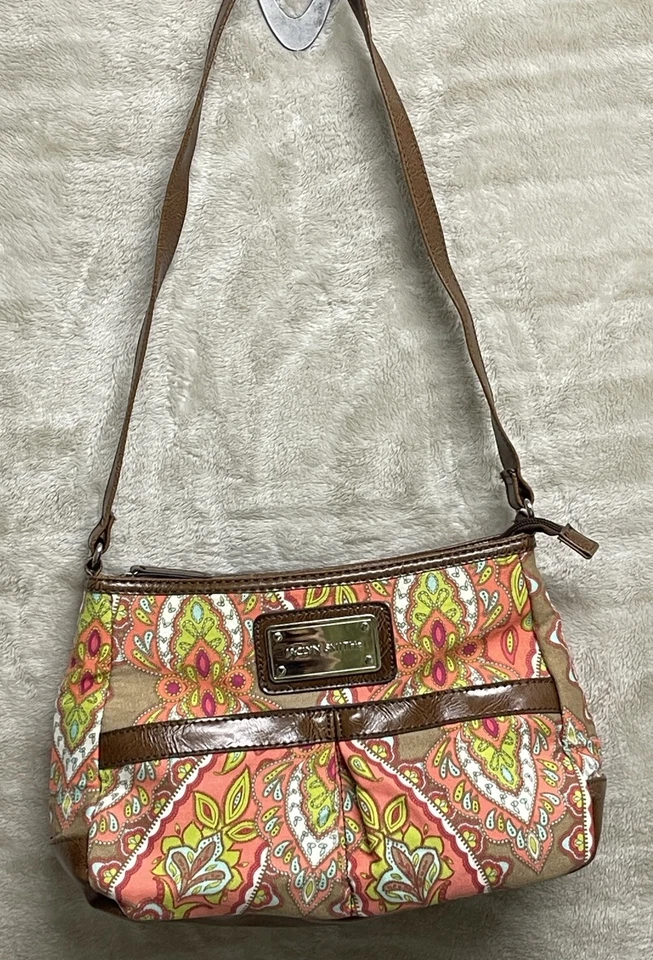 Bolso de Hombro Jaclyn Smith Bolso de Mano Cartera Cuero Sintético Borde Floral Lona Foto 3 de 4
