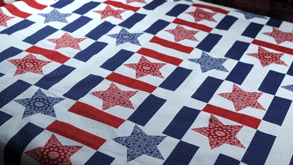 NEW.  Red, White Blue Stars Americana Quilt 58 X 78 Machine Quilted - Image 3 of 4