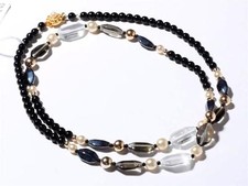 32" Vintage Czech necklace smoky green metallic pearl clear glass beads
