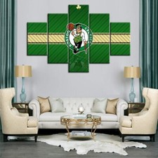 NBA Basketball Team Boston Celtics Logo 5 Piece Panel Canvas Wall Art Decor