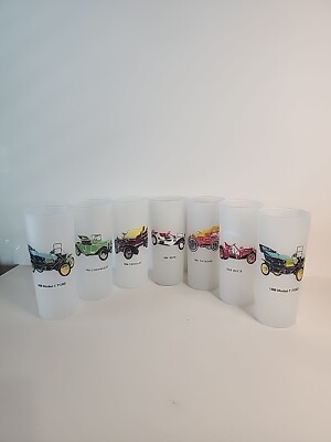 Vintage MCM Libbey Frosted Highball Glasses Antique Cars 2.75inx6.5in Set of 7