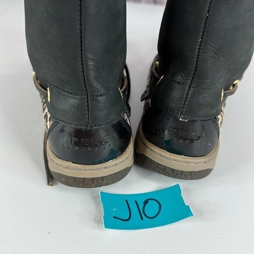 Sperry Boots Womens 7.5 Black Leather Leopard Lace High Ankle Hikerfish Outdoor - Picture 11 of 12