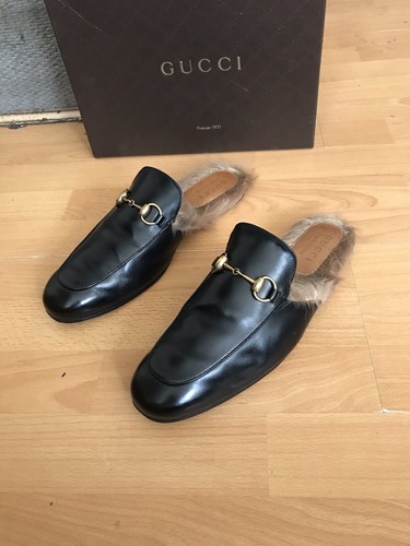 Gucci Princetown Black Leather Mens Slipper Horsebit Loafers Fur Shoe Uk 8 - Picture 3 of 13