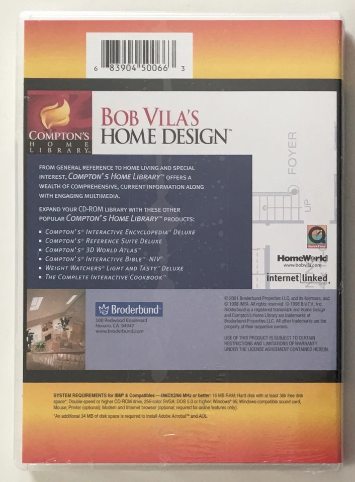 Bob Vila's Home Design CD-ROM Windows 95 PC Software (Lifestyle) - New Sealed - Image 2 of 2