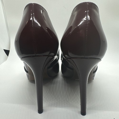 LANVIN Shiny Leather Loafer Pump Heels Burgundy Bow Sz 38 - Picture 3 of 7