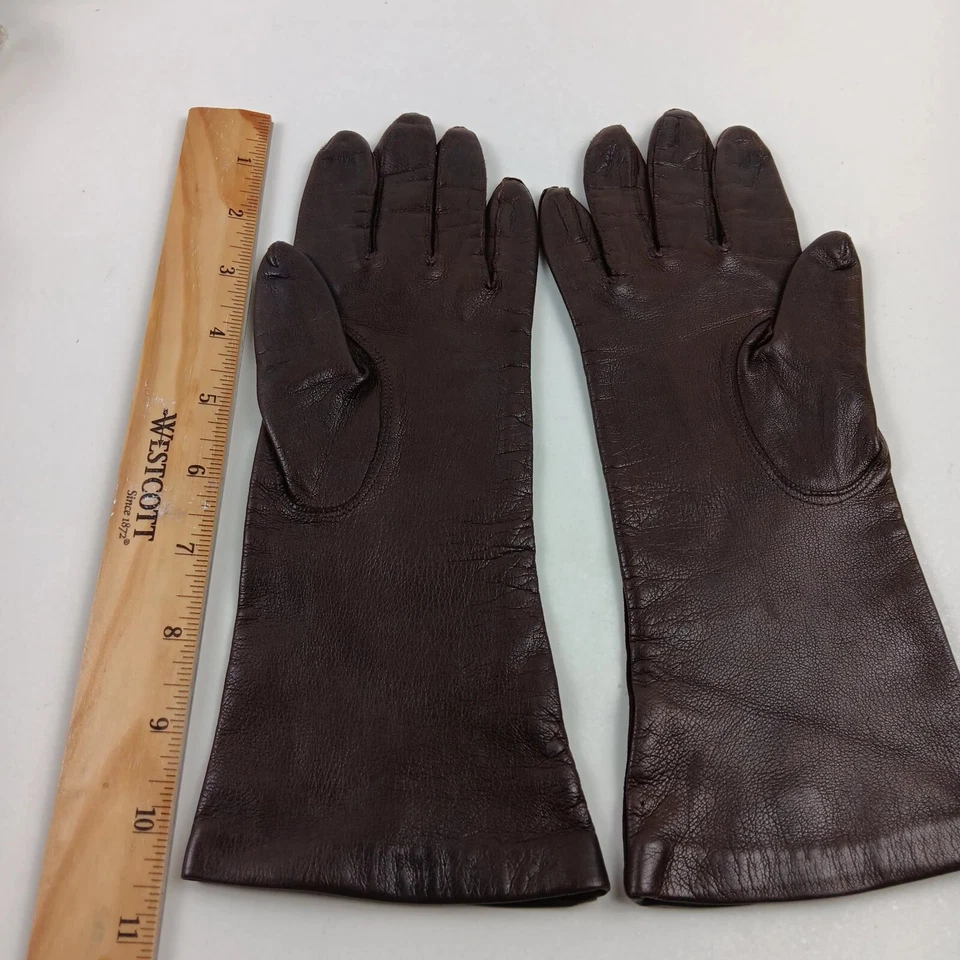 Guantes Finale De Colección Cuero Marrón Forrados de Seda Para Mujer Talla 6.5 Foto 4 de 4