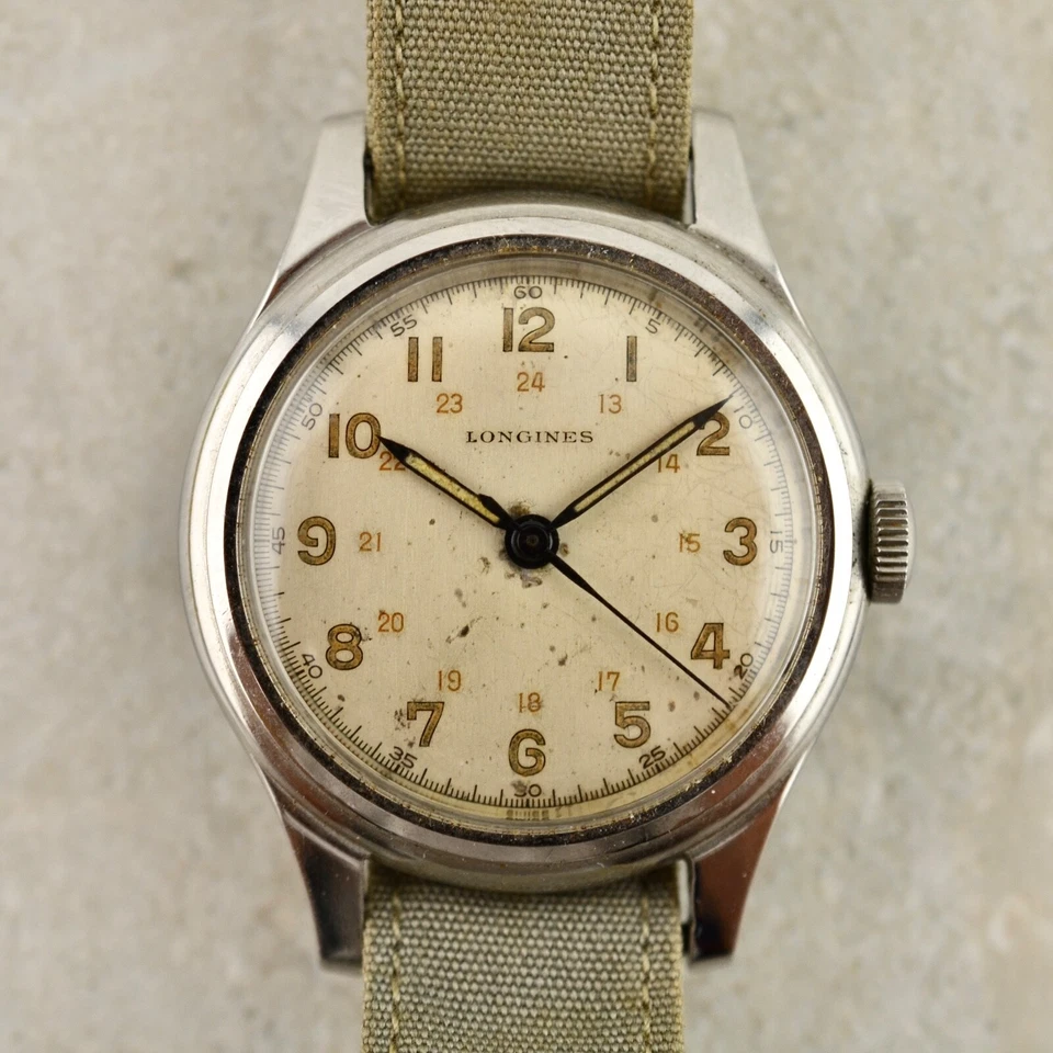 C.1944 Vintage Longines Sei Tacche Military USN BuShips ref 5403 23m steel watch