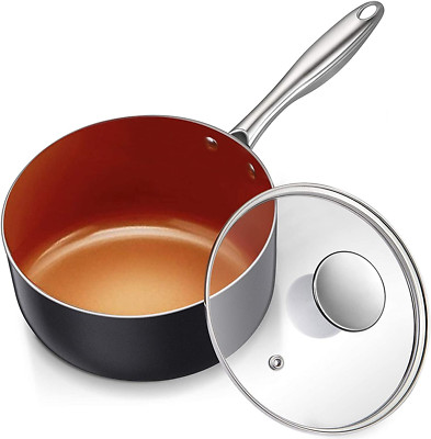 3 Quart Nonstick Sauce Pan with Lid Ultra Nonstick Ceramic Induction Compatible
