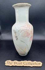 Crowning Touch Collection Ceramic White 8” Vase Hummingbird & Flowers