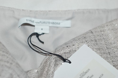 NEU Diane von Fürstenberg Rock ELLEY Mini Silber Metallic Größe 8 Neu mit Etikett - Bild 4 von 8