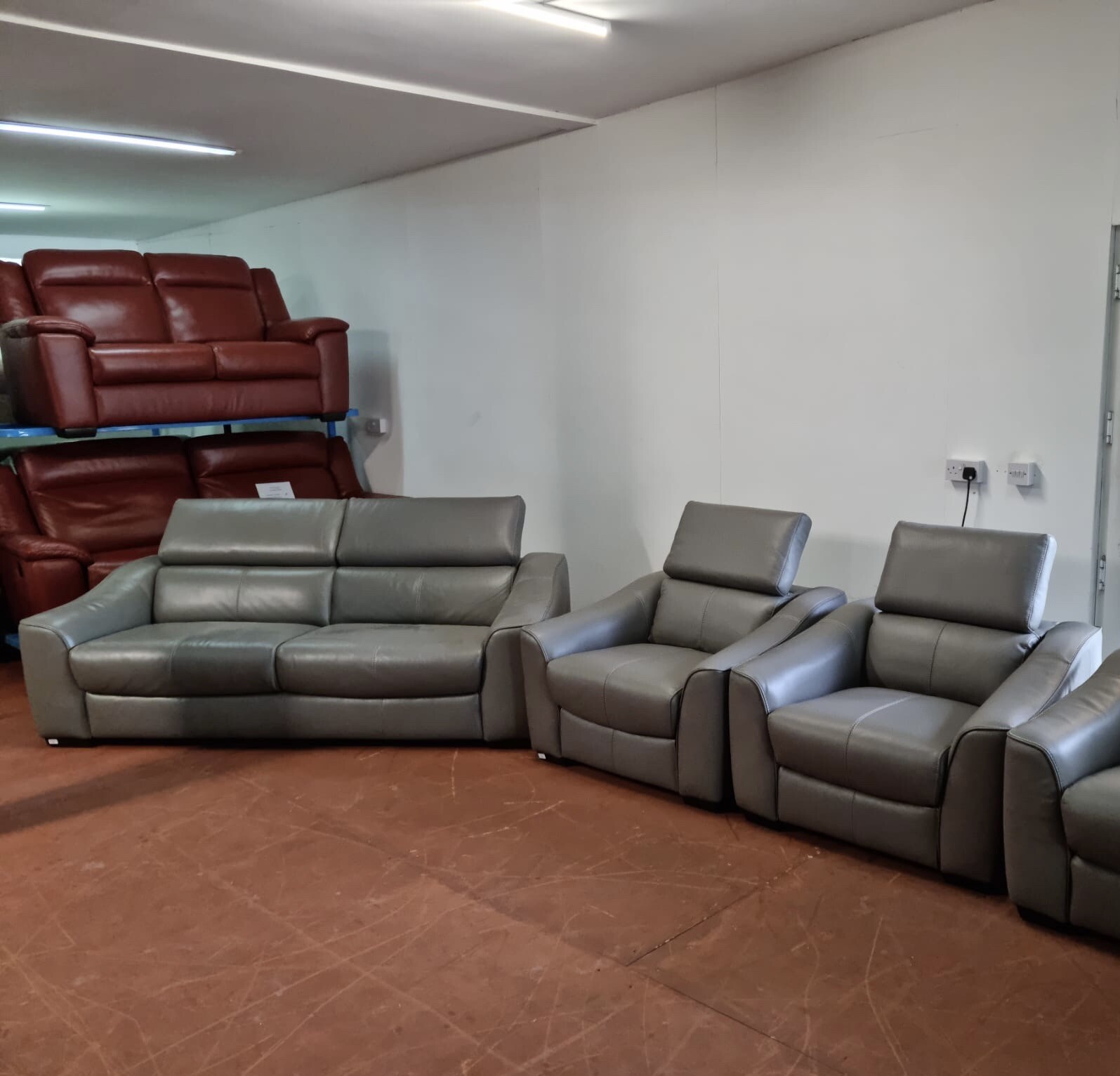 Furniture Village Elixir 3 Seater 2x Arm Chairs grey leather Adjustable