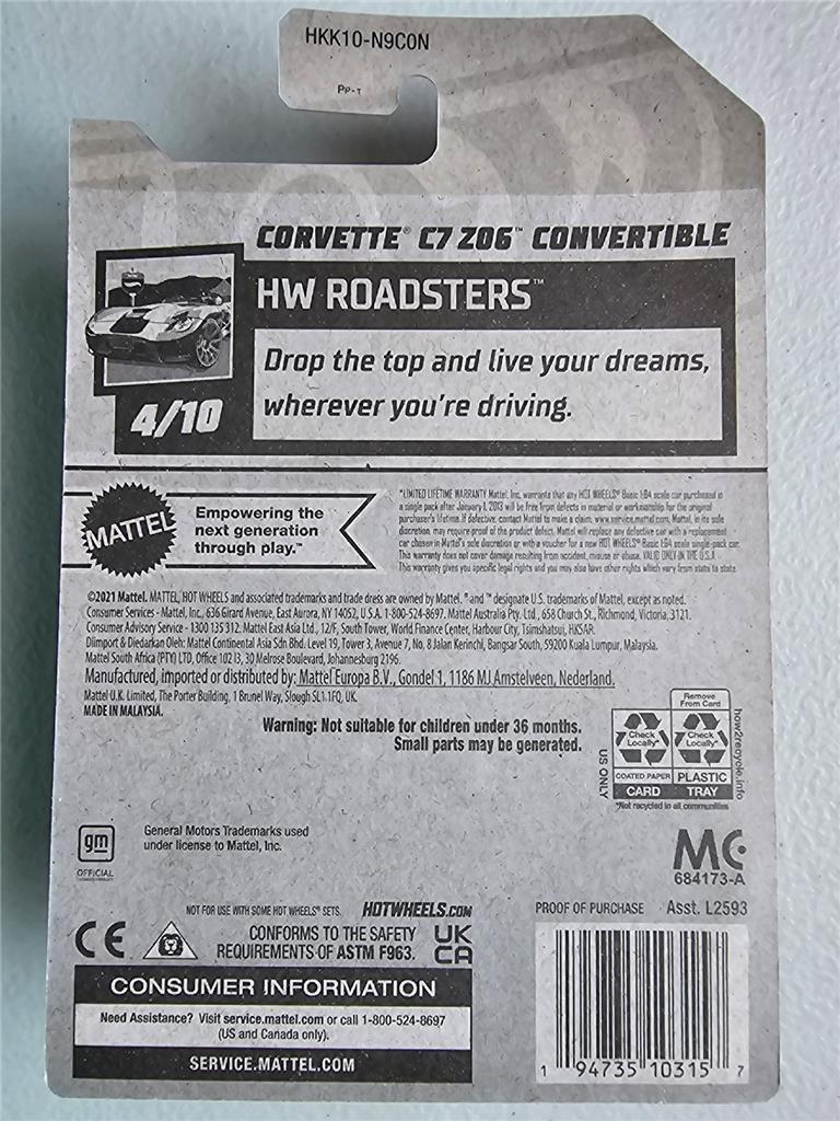2023 Hot Wheels 34/250 HKK10 Corvette C7 Z06 Convertible HW