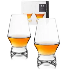 Viski Footed Crystal Scotch Glasses Set of 2 - Premium Liquor Drinking Glass,...