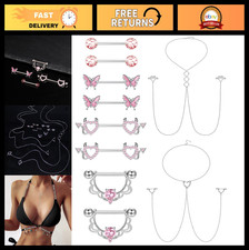 14G Stainless Steel Nipple Rings with CZ Butterfly Heart, Body Piercing Jewelr