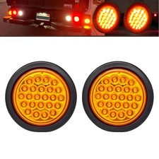 2x Round 4 Inch Led Truck Trailer Stop Turn Signal Tail Lights Waterproof Amber