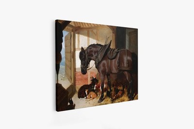 John Frederick Herring/Bay draft horse in a stabl /Canvas Wall Art Picture Print