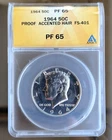 1964 United States Kennedy 50c Half Dollar Proof Accented Hair FS-401 PF65 ANACS