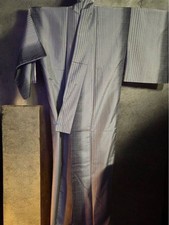 Kimono Stripe Pale earth gray .Japans three major authentic Oshima Tsumugi S