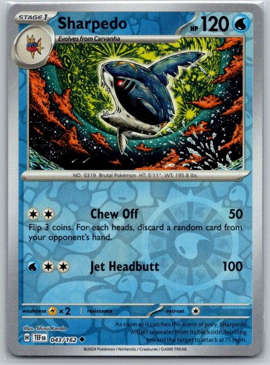 Sharpedo 043/162 Uncommon Temporal Forces Pokemon Reverse Holo Near Mint