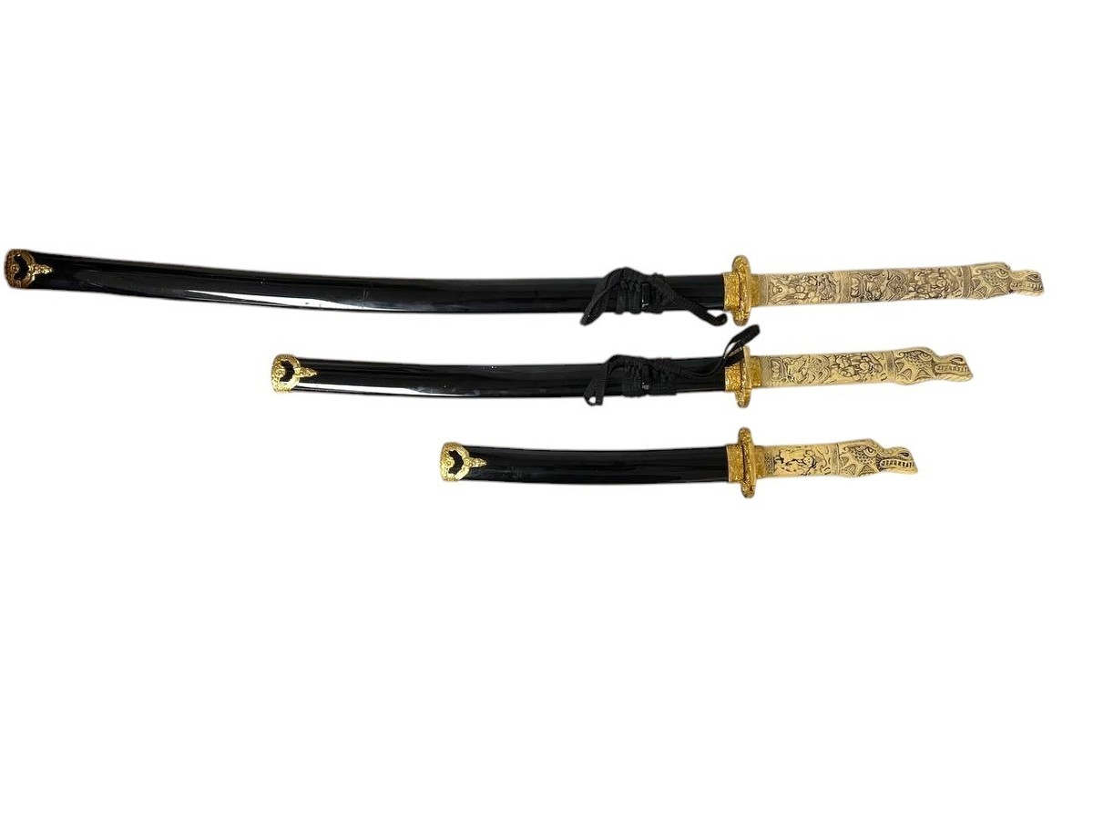 Samurai Sword Set of 3 – Katana, Wakizashi, Tanto – Resin Ivory