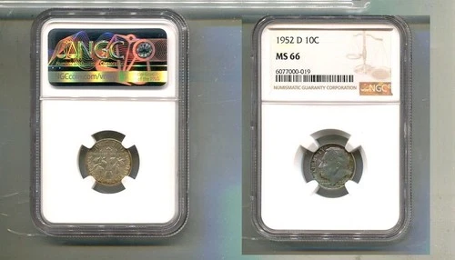 1952 D ROOSEVELT SILVER DIME NGC MS66 6612T