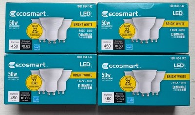 Ecosmart 50W Eq Bright White MR16-GU10 Dimmable LED Bulb 3000k 4-3 Packs 12PCS