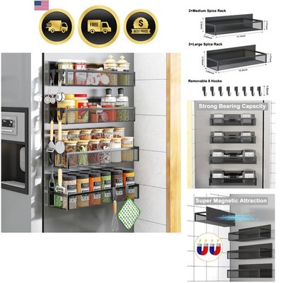 Magnetic Spice Rack for Refrigerator, 4 Pack Magnetic Shelf, Fridge Magnet Or...