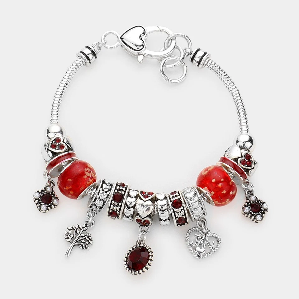 January Birthstone Charm Bracelet Red Beaded Jewelry for Women Birthday Gift - Image 2 of 2