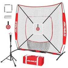 6'x6' Baseball Softball Pitching Net Practice Net,Batting Tee Red 6 x 6 FT