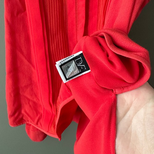 Diane Von Furstenberg New Slice Pintuck Silk Top Blouse Hot Orange - 4 - Picture 6 of 8