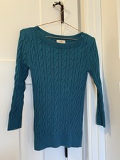 LOFT Sweater Women's XS Turquoise Cable Knit Wool Blend Preppy Career NEW