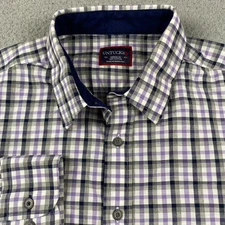 Untuckit Button Up Shirt Men's Medium Purple Gray Plaid 100% Cotton