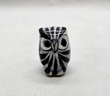 Vintage Hand Painted Mexican Folk Art Tonala Pottery Miniature Owl Blue Floral