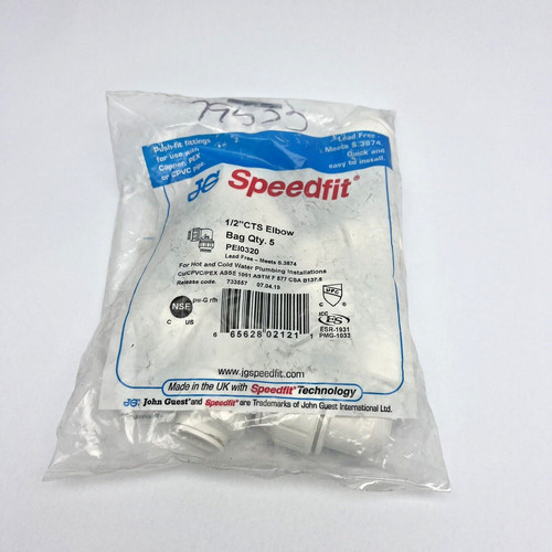 BAG OF 5  For Hot and  Cold  Water PEI0320 - 1/2" CTS Elbows