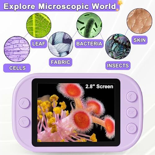 Microscopio para niños - Mini microscopio de mano para niños, portátil de bolsillo púrpura - Imagen 5 de 7