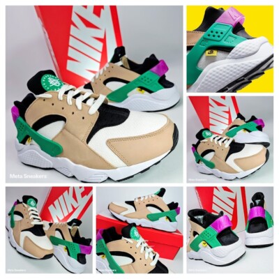US 10 Nike Air Huarache PRM Mens White Black Tan Green Retro Moving Co Snail NIB