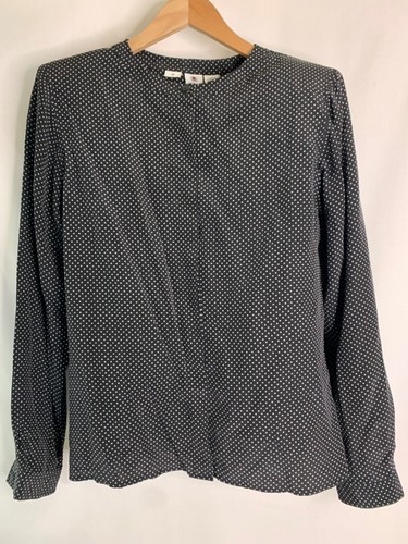 Blusa DE COLECCIÓN Ungaro Ter para mujer 100 % seda negra blanca lunares talla 46 (US12) R2 - Imagen 2 de 5