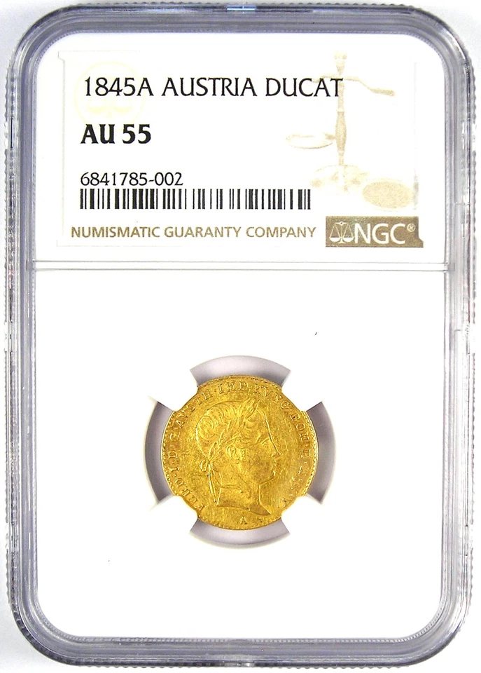 1845 Hungary Gold Ducat Coin 1D - Certified NGC AU55 - Rare Type! - Image 2 of 4