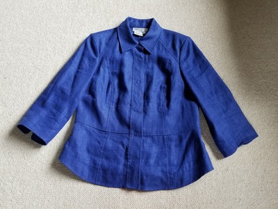 Womens Jacket-WORTH-blue 100% linen 3/4 sleeve  Old Money Resort Country Club-12